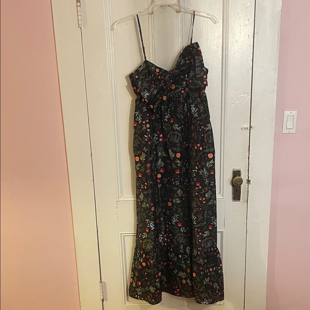 Hutch by Anthropologie Black Floral Bow Front Strappy Dress